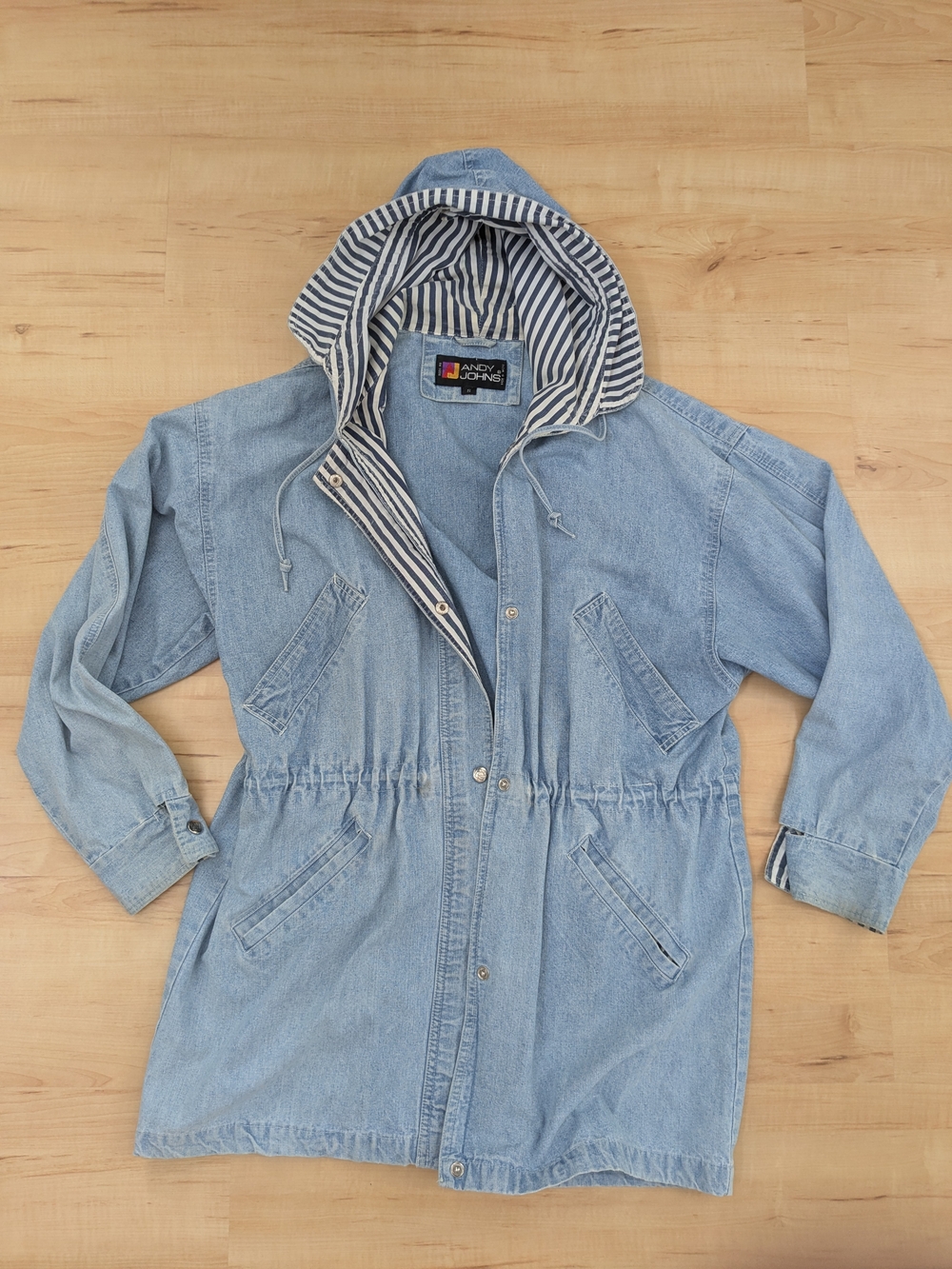 🥼 S Vintage Andy Johns Light Blue Denim Hooded Jacket